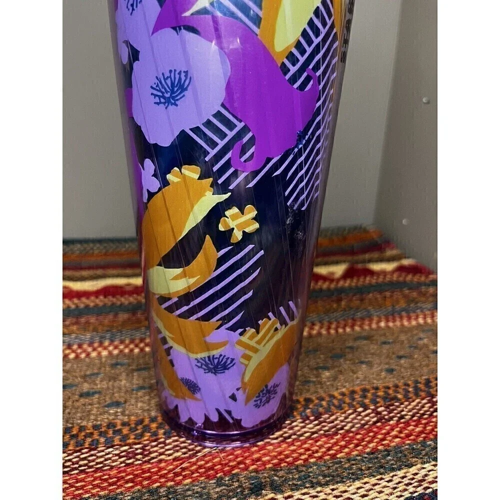 Starbucks Purple Floral Acrylic Cold Cup Limited 2022 Tumber 24oz No Straw